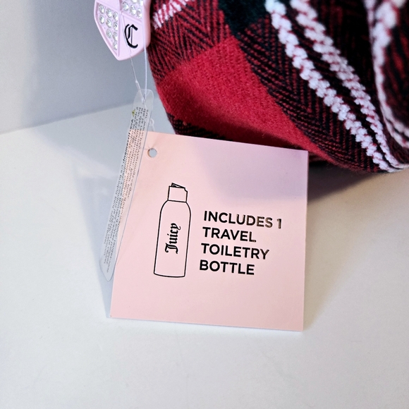 Juicy Couture Cosmetic Bag Red/Black Makeup Toiletry Bag Scottish Tartan Plaid - Picture 3 of 4